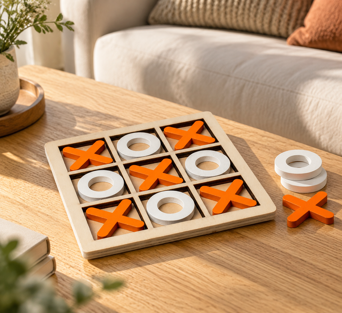 Tabletop Mini Bowling Game Set — Cream & Coral Pins with Blue and Yellow Balls
