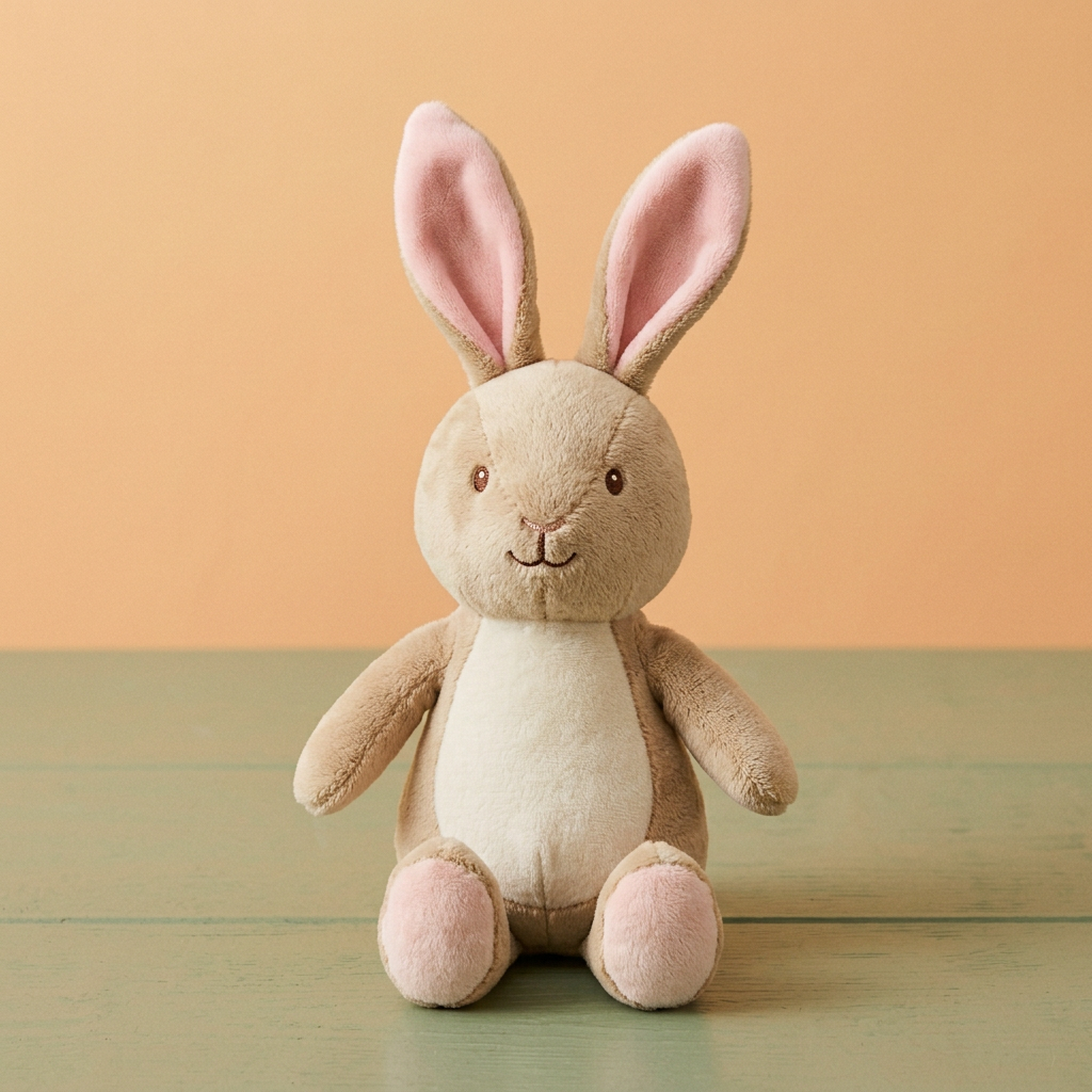 Oatmeal bunny plush pink lined ears and feet detail