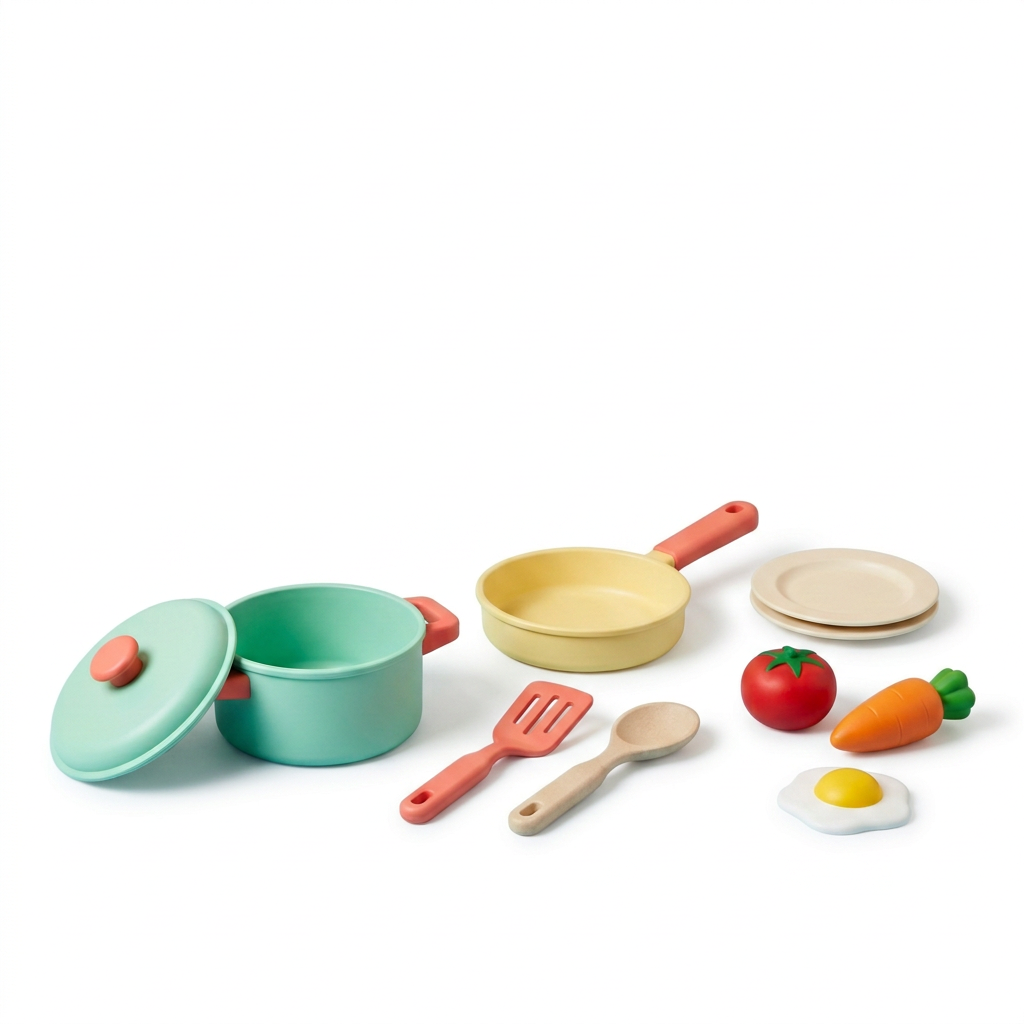 Pretend kitchen toy set on pure white background