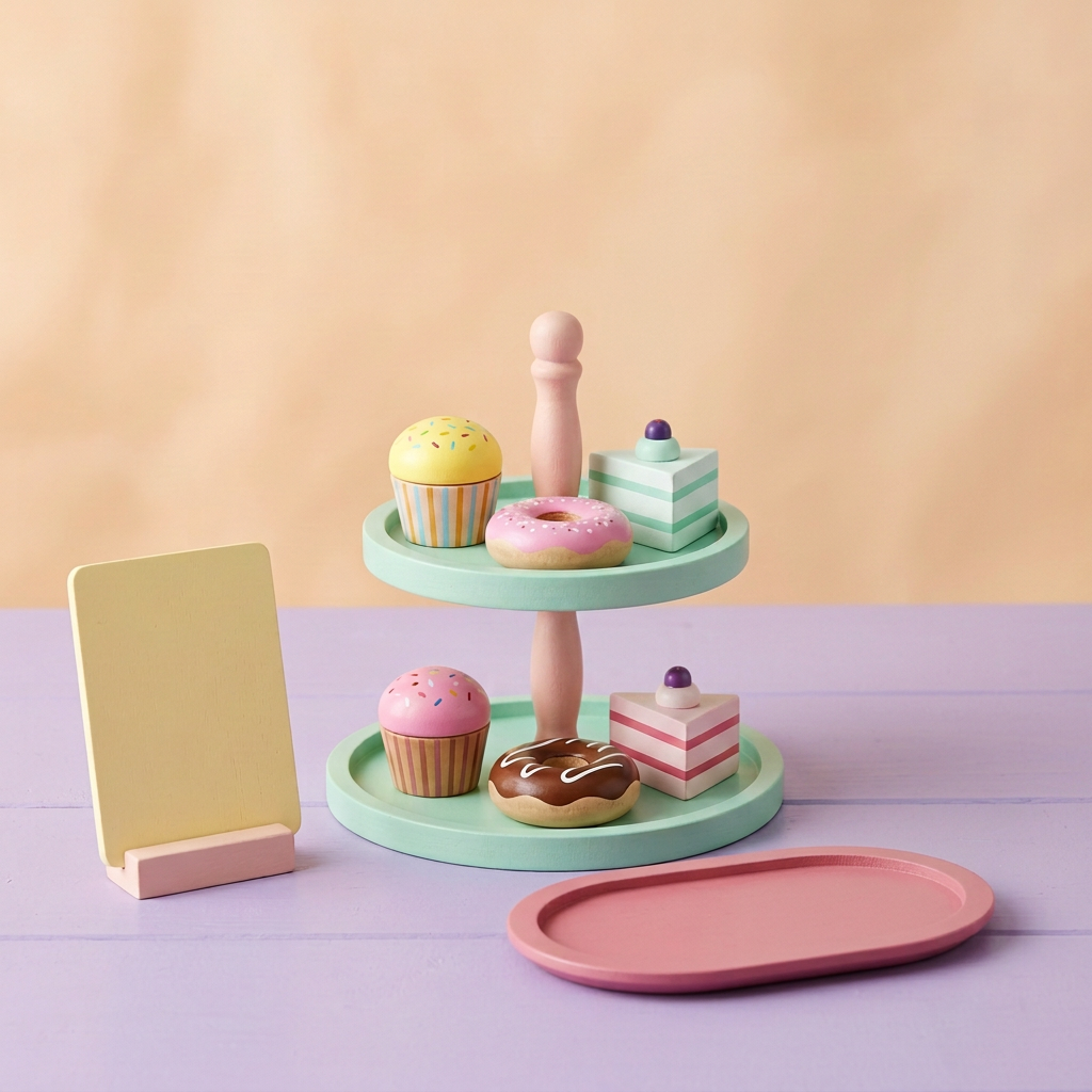 Blank menu board and pink toy serving tray