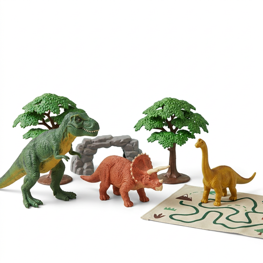 Dinosaur play set on pure white background