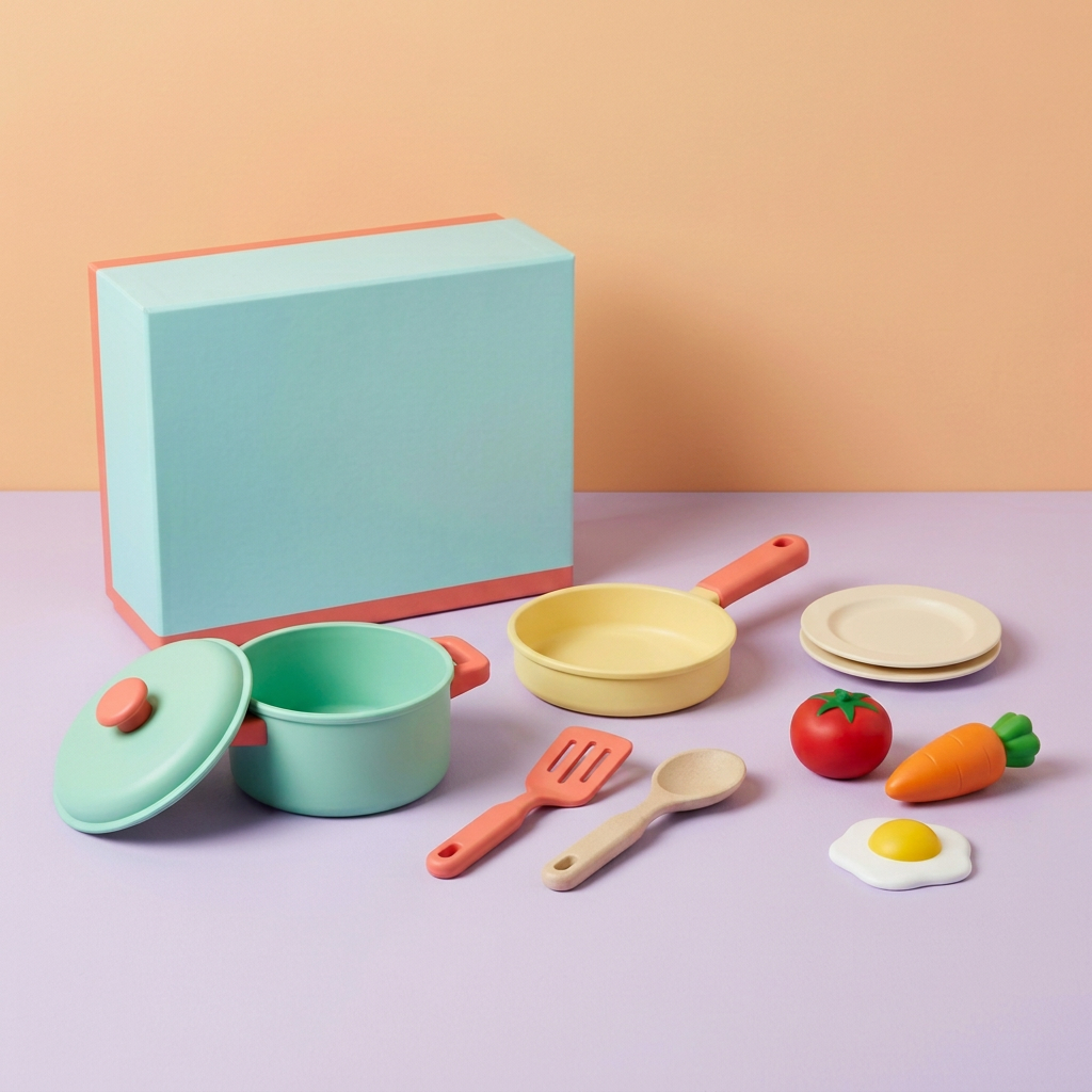 Pretend kitchen toy set elevated studio view