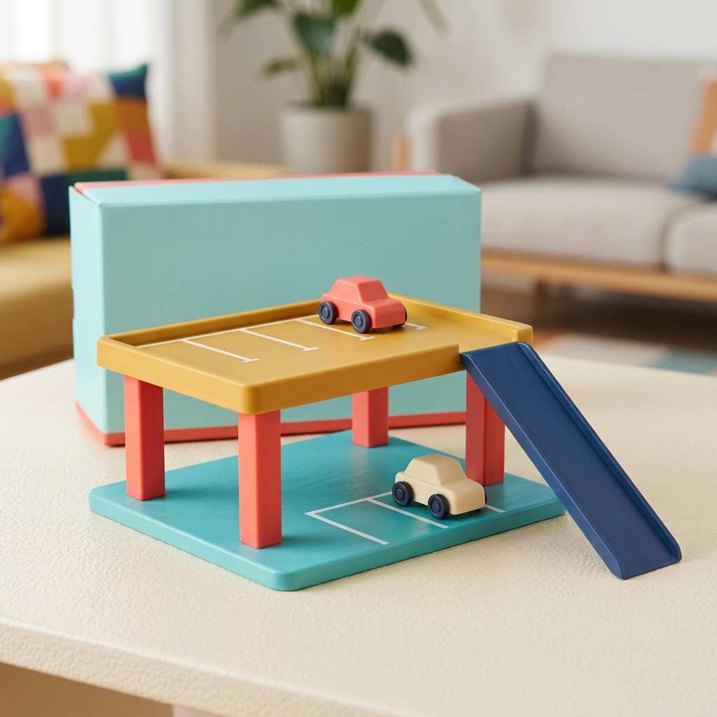 Mini parking garage in a home setting