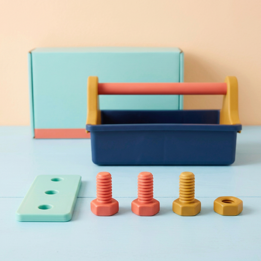 Mint toy plate and colorful fastener props detail