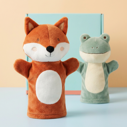 Orange fox hand puppet face and sleeve detail