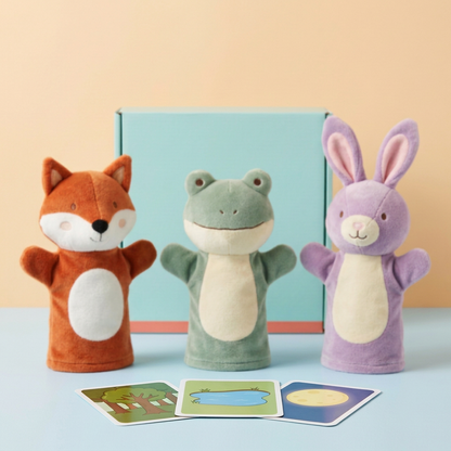 Forest, pond and moon illustrated story cards