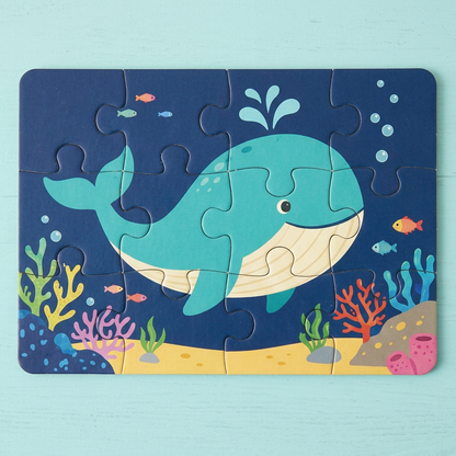 Turquoise whale jigsaw illustration and interlocking seams