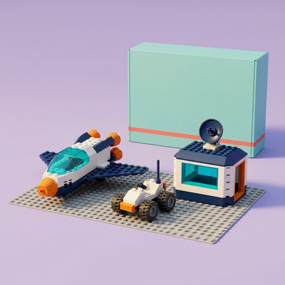 Space building set with shuttle, rover, moon station and blank box