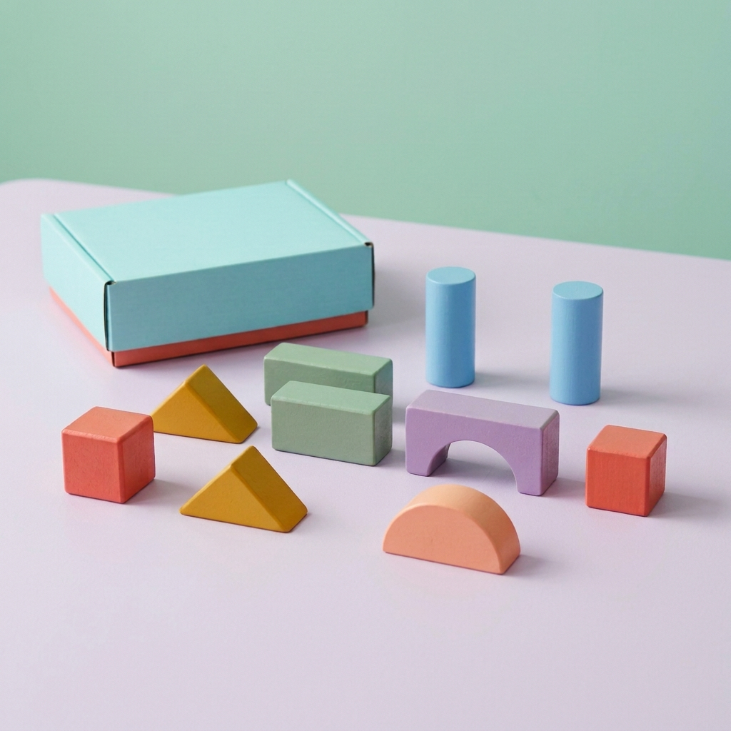 Rainbow shape blocks on lavender tabletop