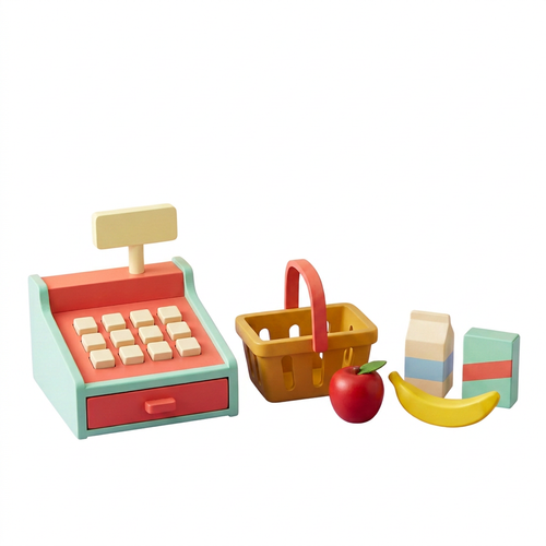 Pretend market checkout set on pure white background