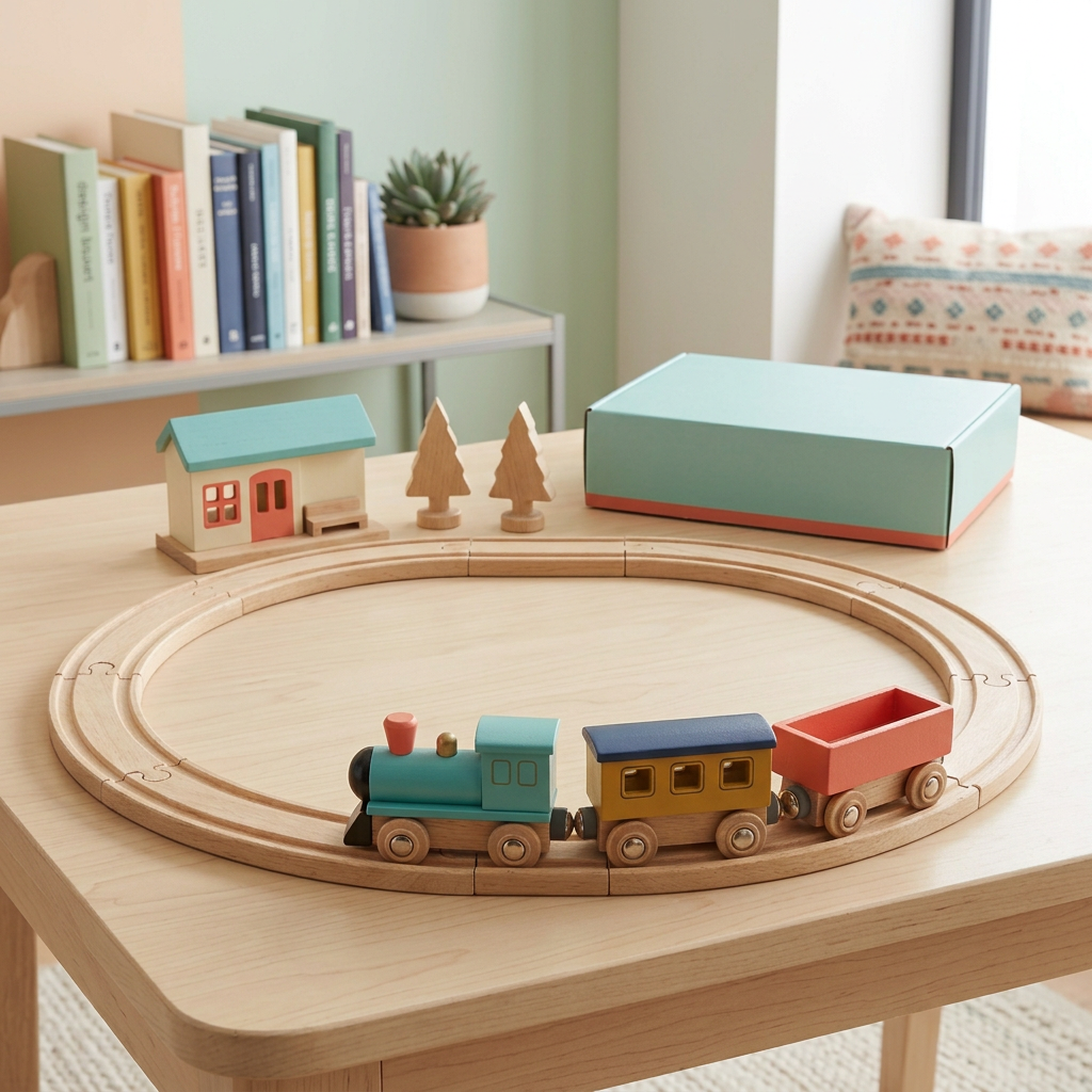Wooden railway in a home setting