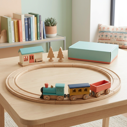 Wooden railway in a home setting