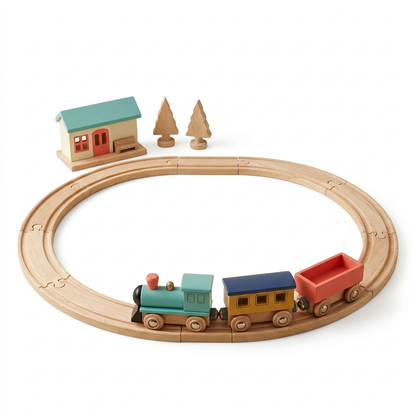 Wooden railway set on pure white background