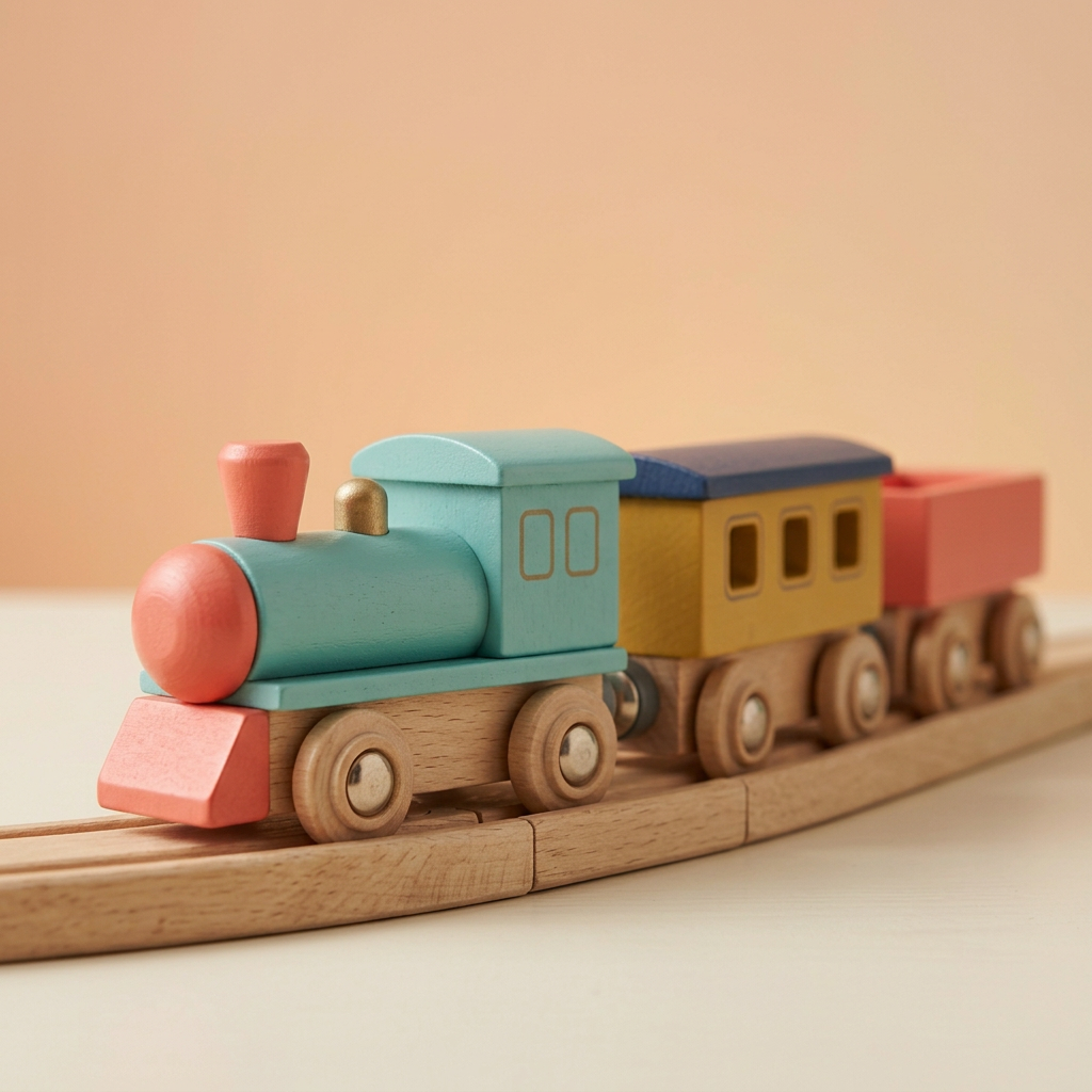 Turquoise locomotive and wooden wheel details
