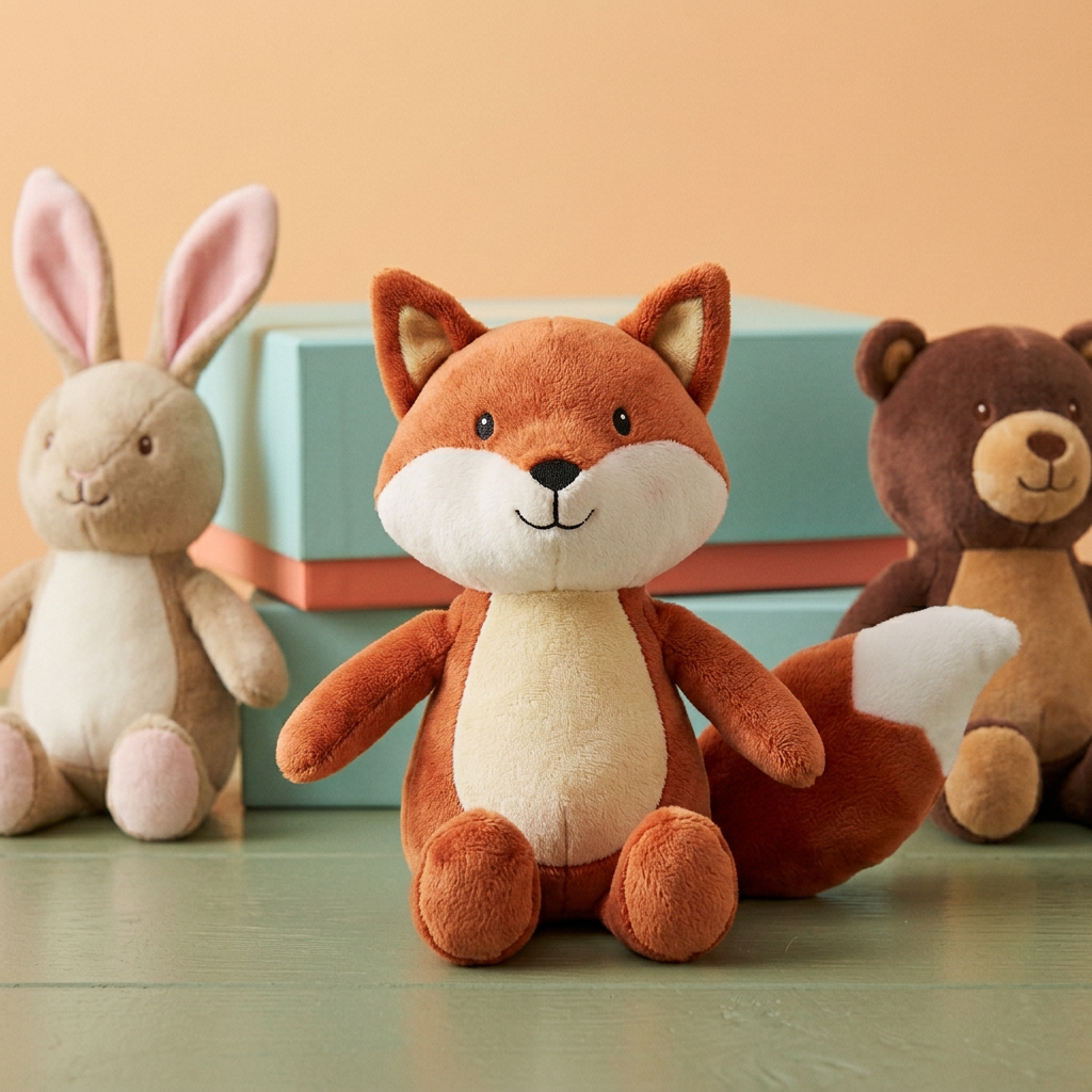 Orange fox plush white cheeks and white tipped tail detail