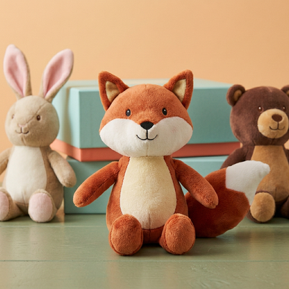Orange fox plush white cheeks and white tipped tail detail