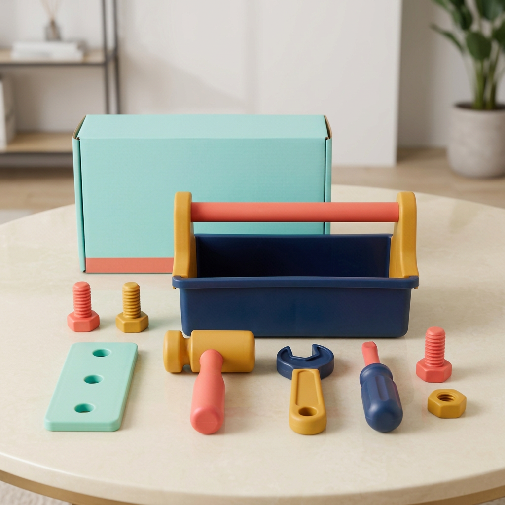 Pretend tool kit in home setting
